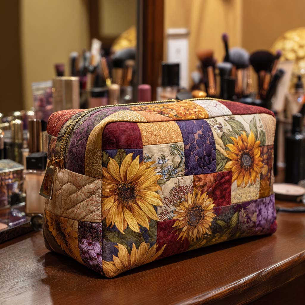 Golden Flower | Quilted Makeup Bag
