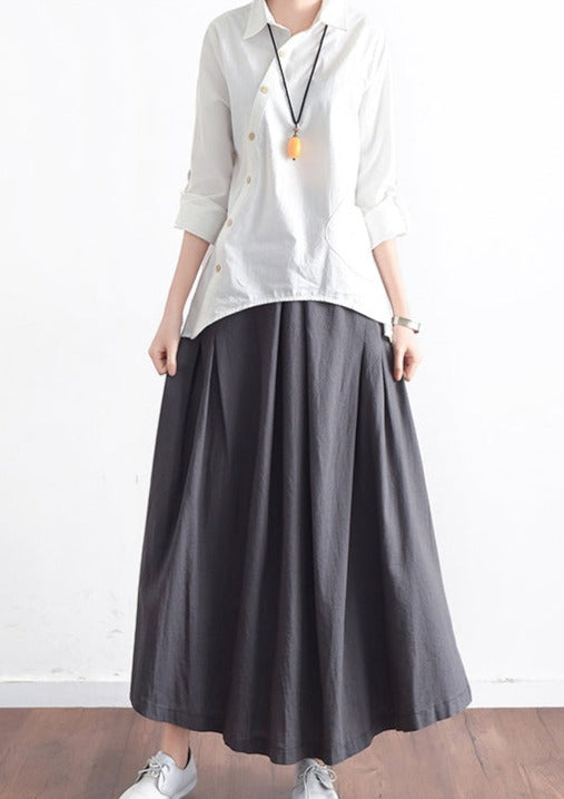 Grey Pleated Linen Maxi Skirt
