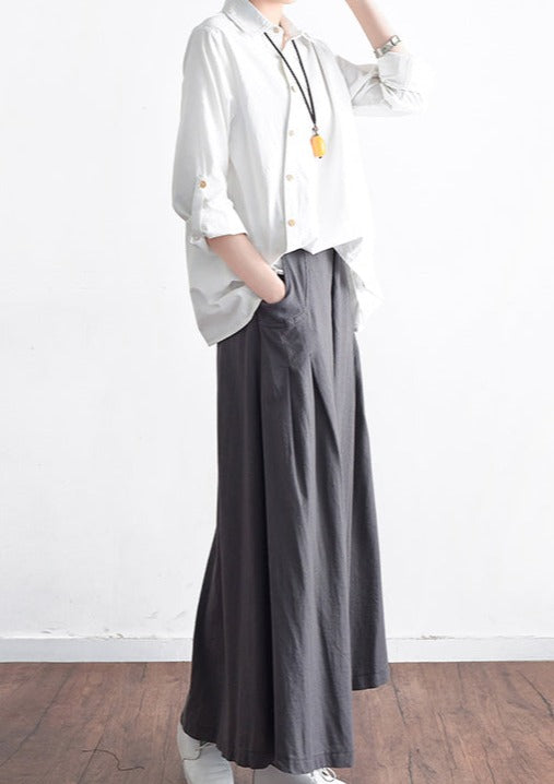 Grey Pleated Linen Maxi Skirt