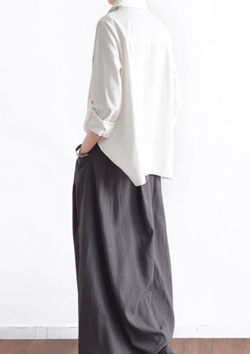 Grey Pleated Linen Maxi Skirt