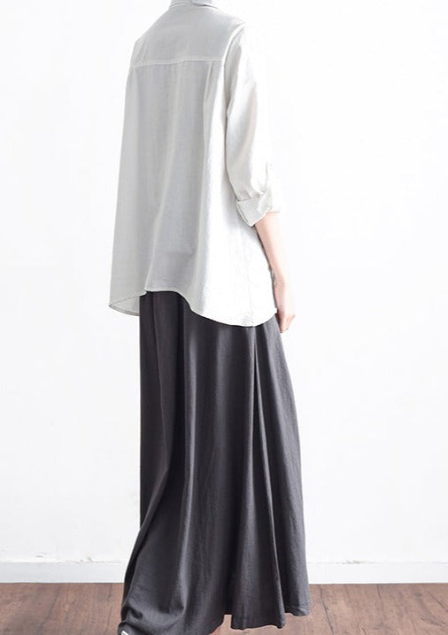 Grey Pleated Linen Maxi Skirt