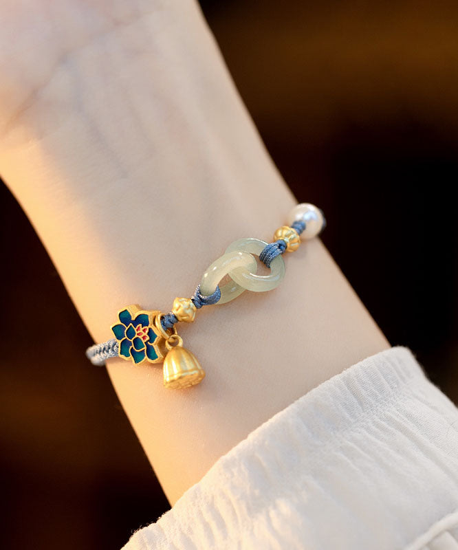 Blue Silver Knitted Jade Pearl Bracelet