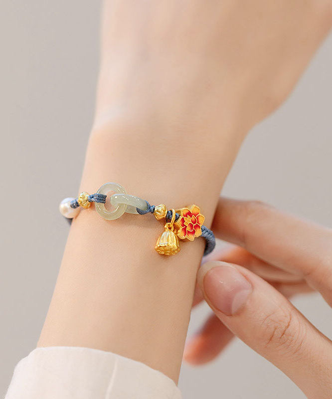 Blue Silver Knitted Jade Pearl Bracelet