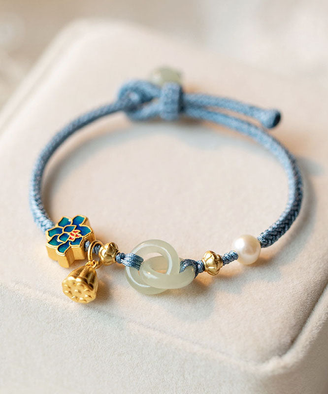 Blue Silver Knitted Jade Pearl Bracelet