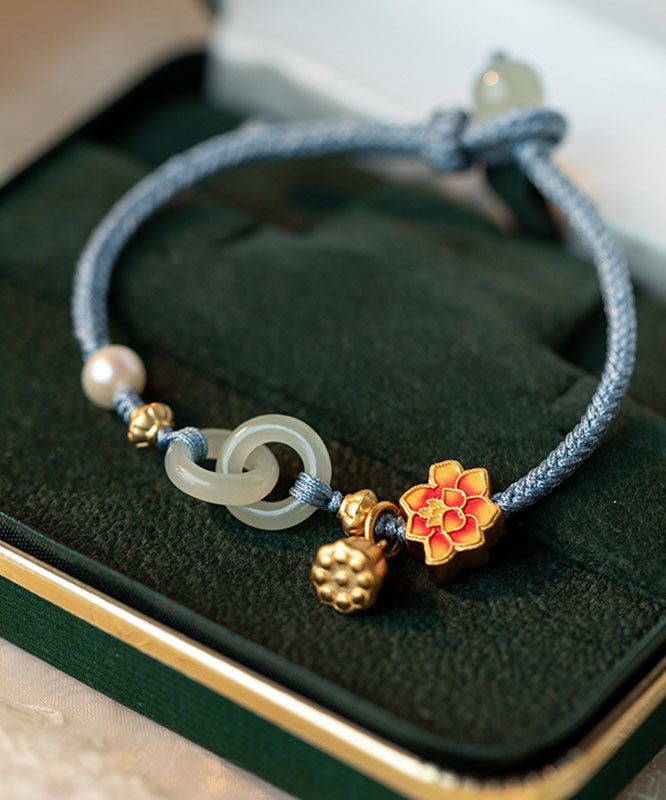 Blue Silver Knitted Jade Pearl Bracelet