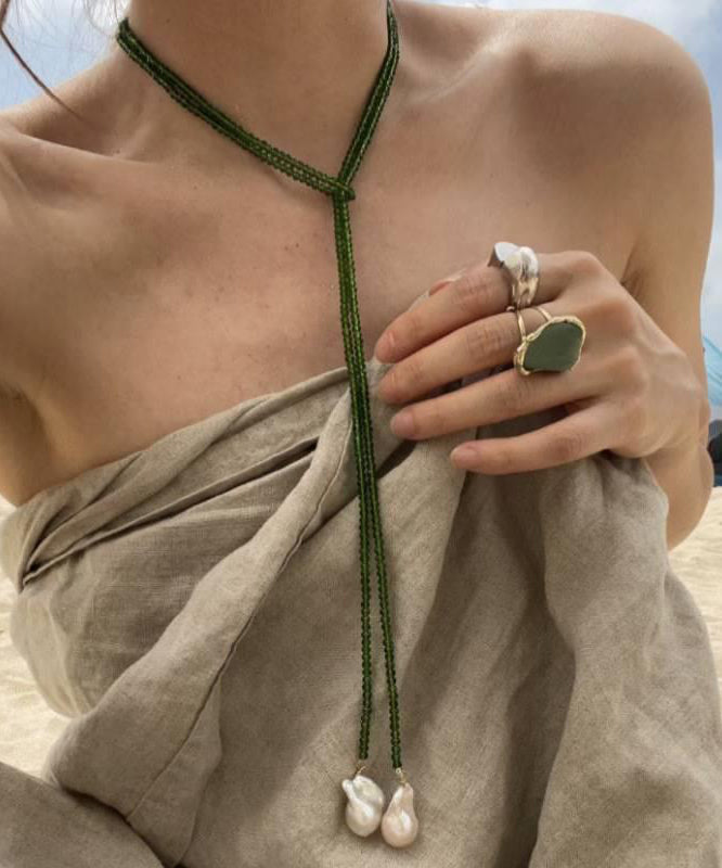 Green Crystal Pearl Graduated Necklace