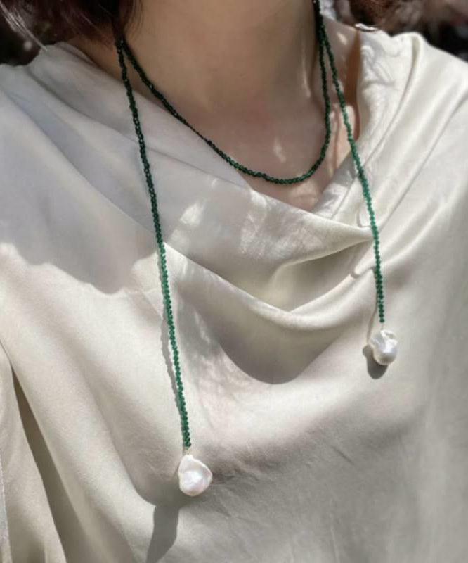 Green Crystal Pearl Graduated Necklace
