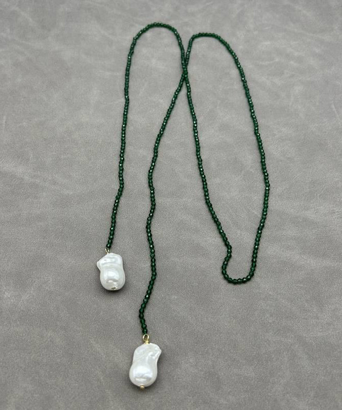 Green Crystal Pearl Graduated Necklace