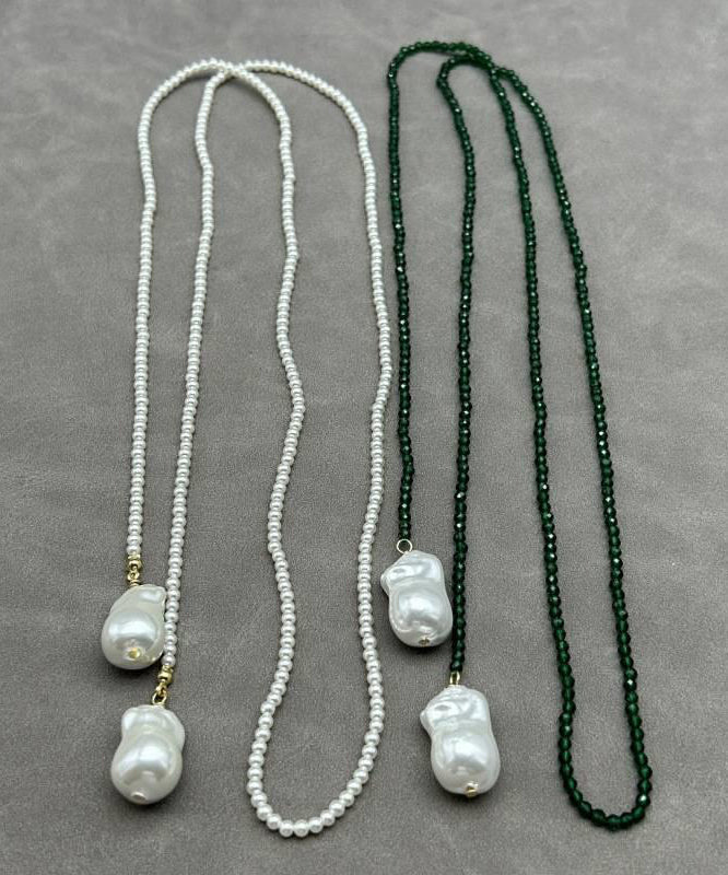 Green Crystal Pearl Graduated Necklace