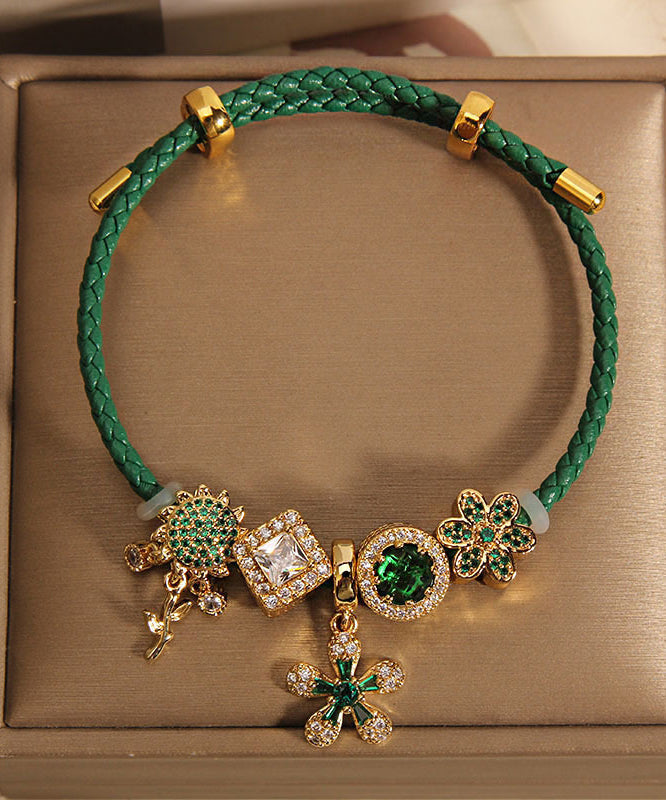 Green Silver Zircon Sunflower Bracelet