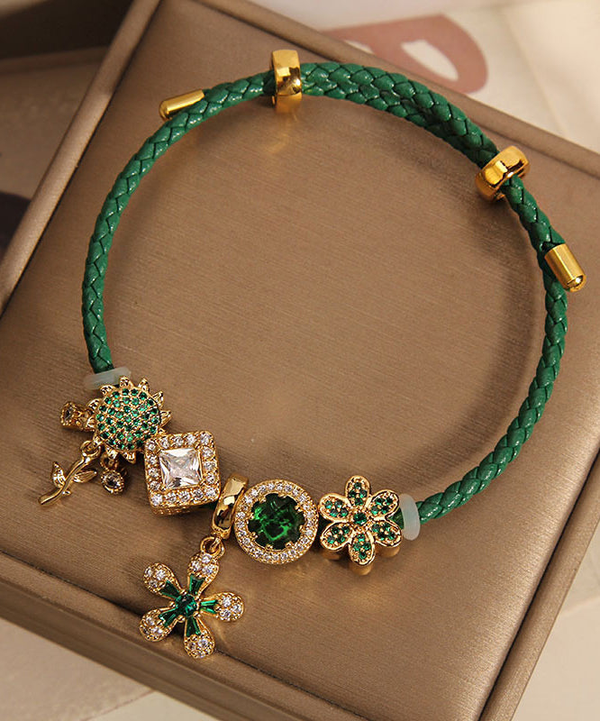 Green Silver Zircon Sunflower Bracelet