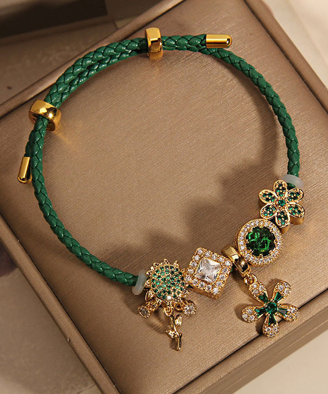 Green Silver Zircon Sunflower Bracelet