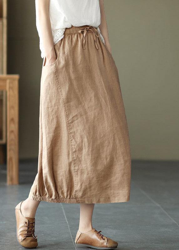 Khaki Tie-Waist Patchwork A-Line Skirt