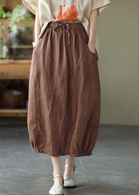 Khaki Tie-Waist Patchwork A-Line Skirt