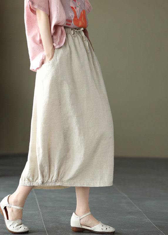 Khaki Tie-Waist Patchwork A-Line Skirt