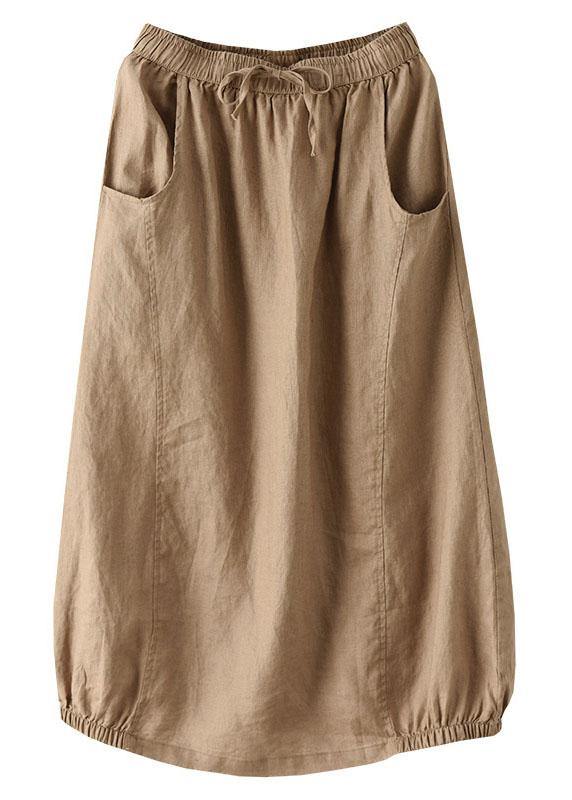 Khaki Tie-Waist Patchwork A-Line Skirt