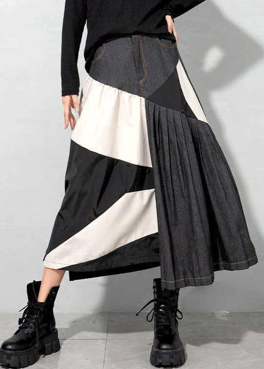Light Blue Asymmetrical Patchwork Denim Skirt