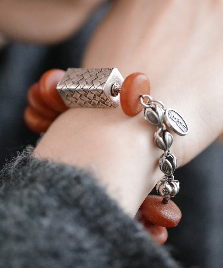Red Silver Beeswax Tassel Bracelet