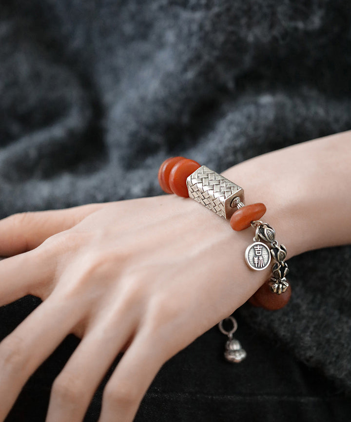 Red Silver Beeswax Tassel Bracelet