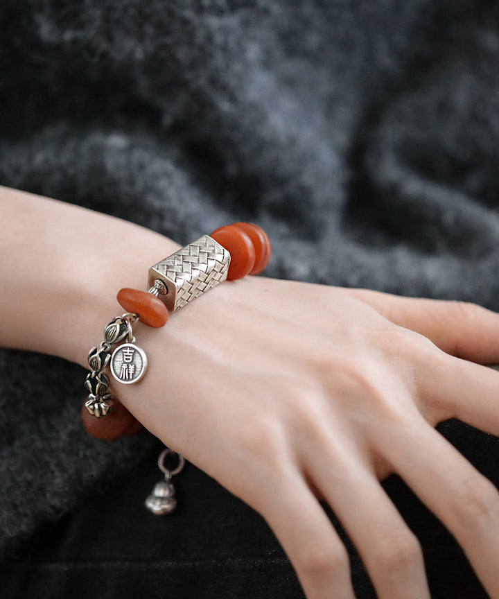 Red Silver Beeswax Tassel Bracelet
