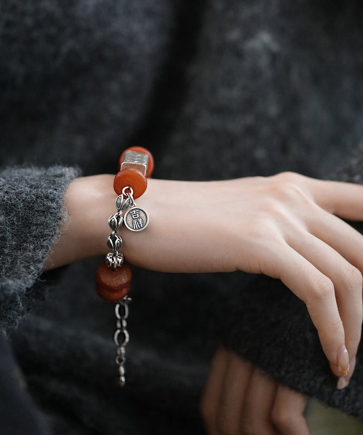 Red Silver Beeswax Tassel Bracelet