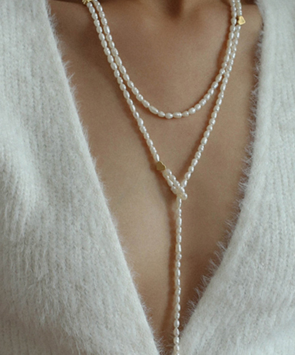 White Pearl Beading Graduated Necklace
