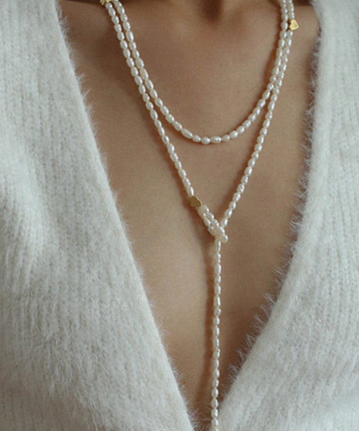 White Pearl Beading Graduated Necklace