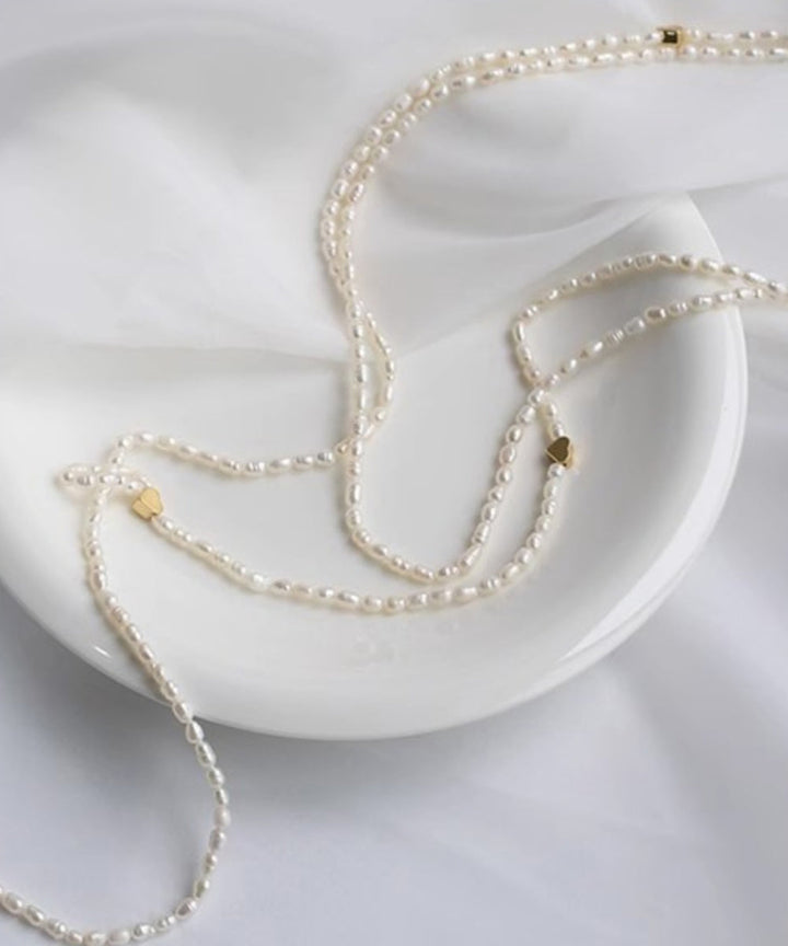 White Pearl Beading Graduated Necklace