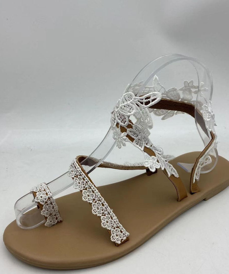 White Lace Cross Strap Flat Sandals