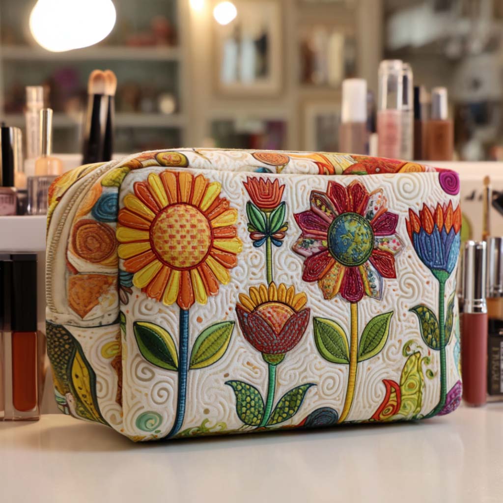 Cheerful Flower | Quilted Makeup Bag