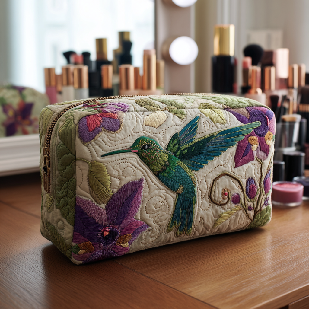 Hummingbird Garden | Quilted Makeup Bag