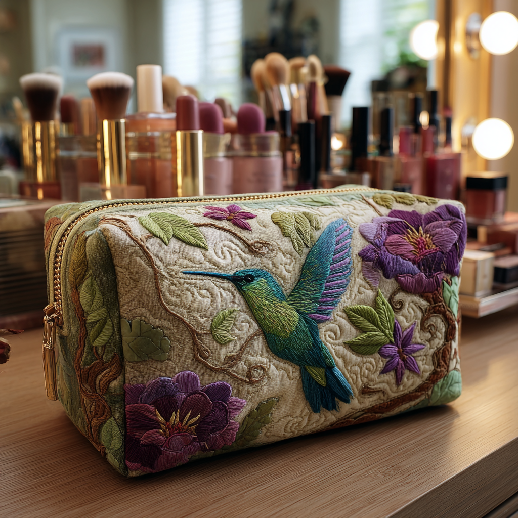 Bright Hummingbird | Quilted Makeup Bag