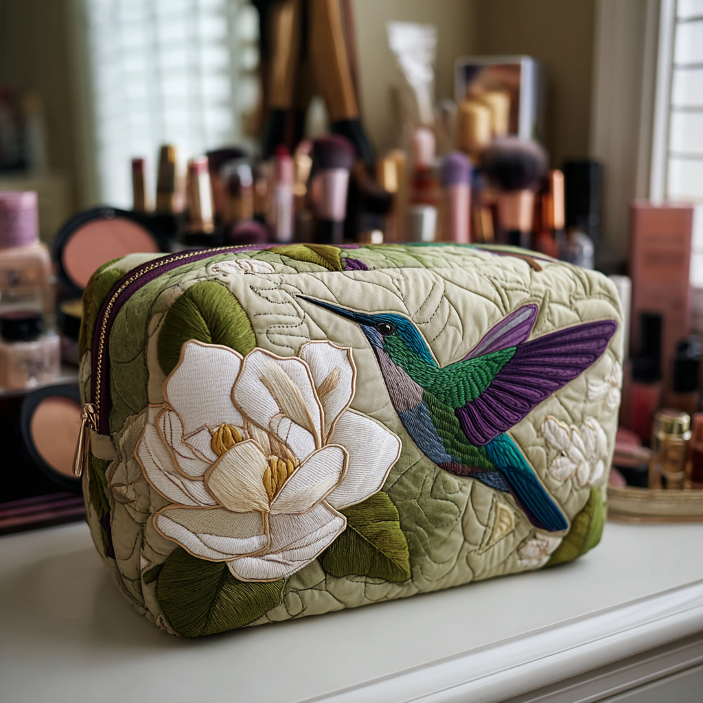 Hummingbirds In The Meadow | Quilted Makeup Bag