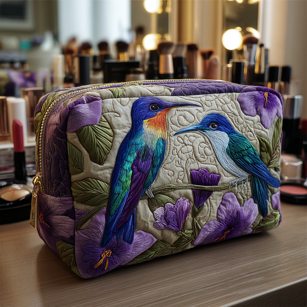 Delicate Hummingbird | Quilted Makeup Bag