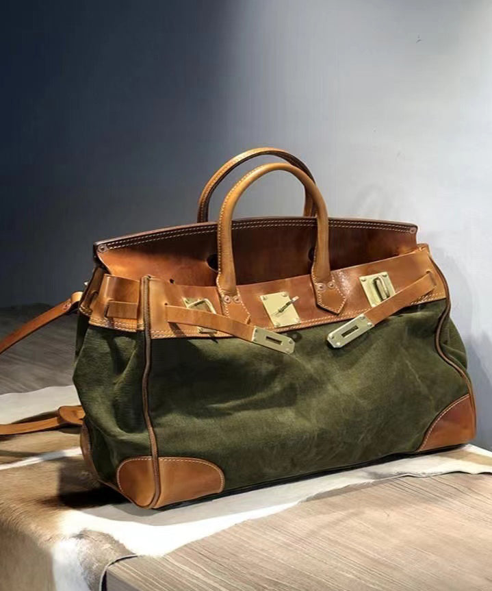 Army Green Calf Leather Patchwork Tote