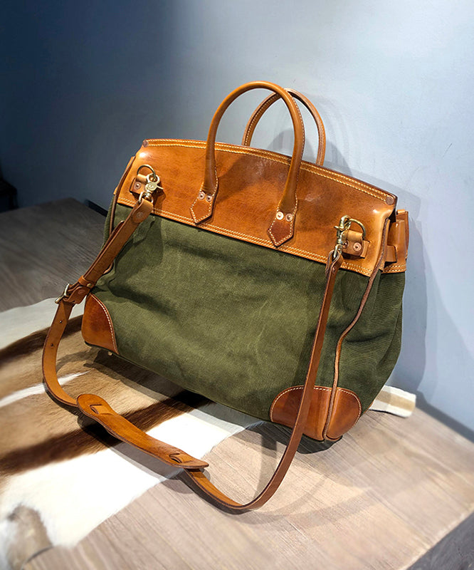 Army Green Calf Leather Patchwork Tote