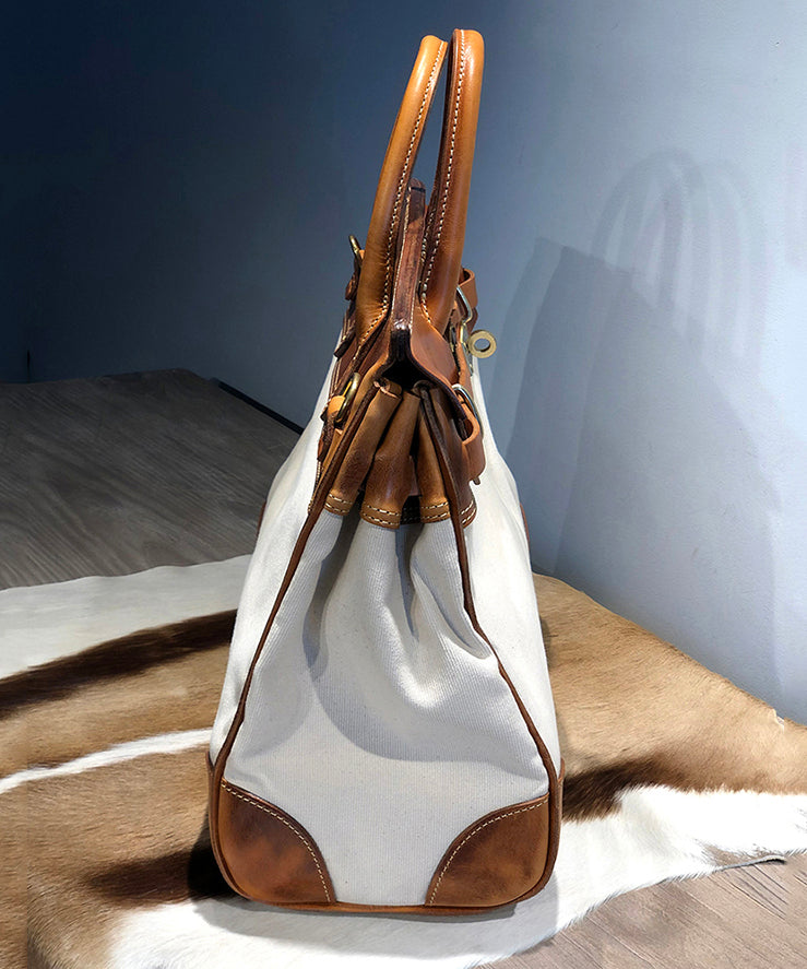 Army Green Calf Leather Patchwork Tote