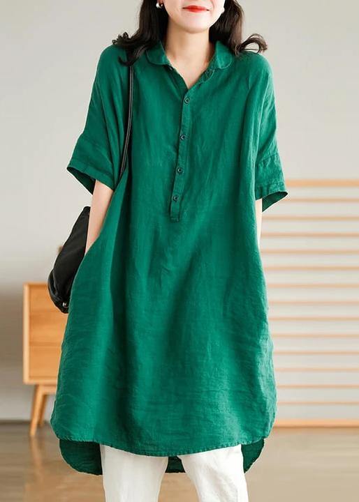 Jade Green Linen Shirt Dress