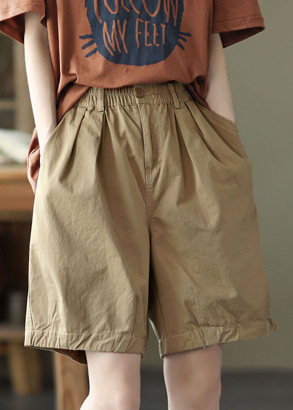 Khaki Solid Cotton Overall Shorts