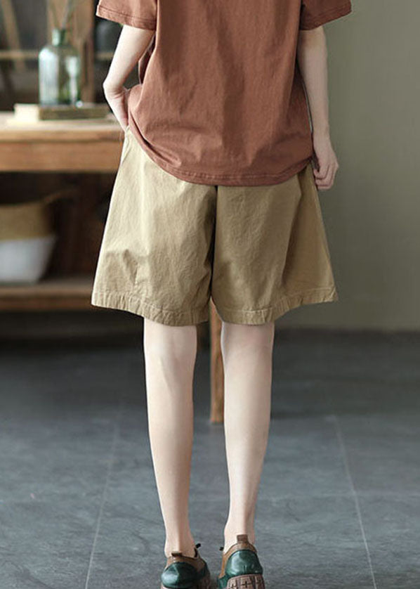 Khaki Solid Cotton Overall Shorts