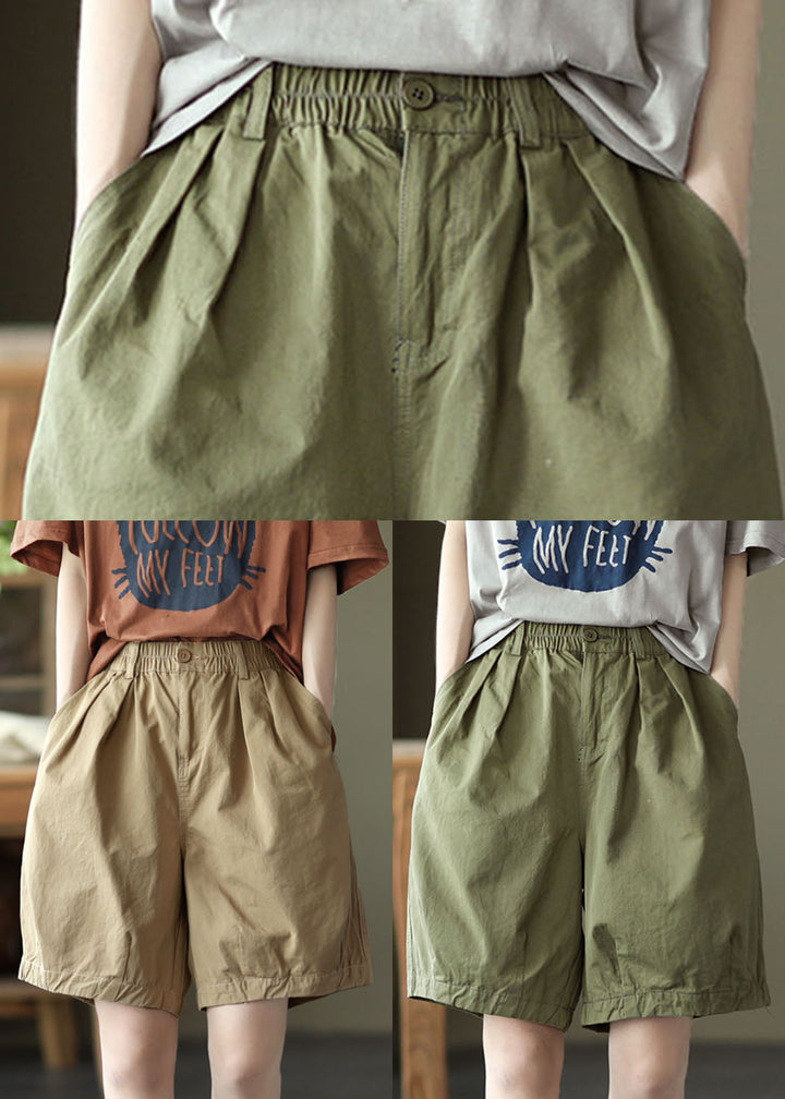 Khaki Solid Cotton Overall Shorts