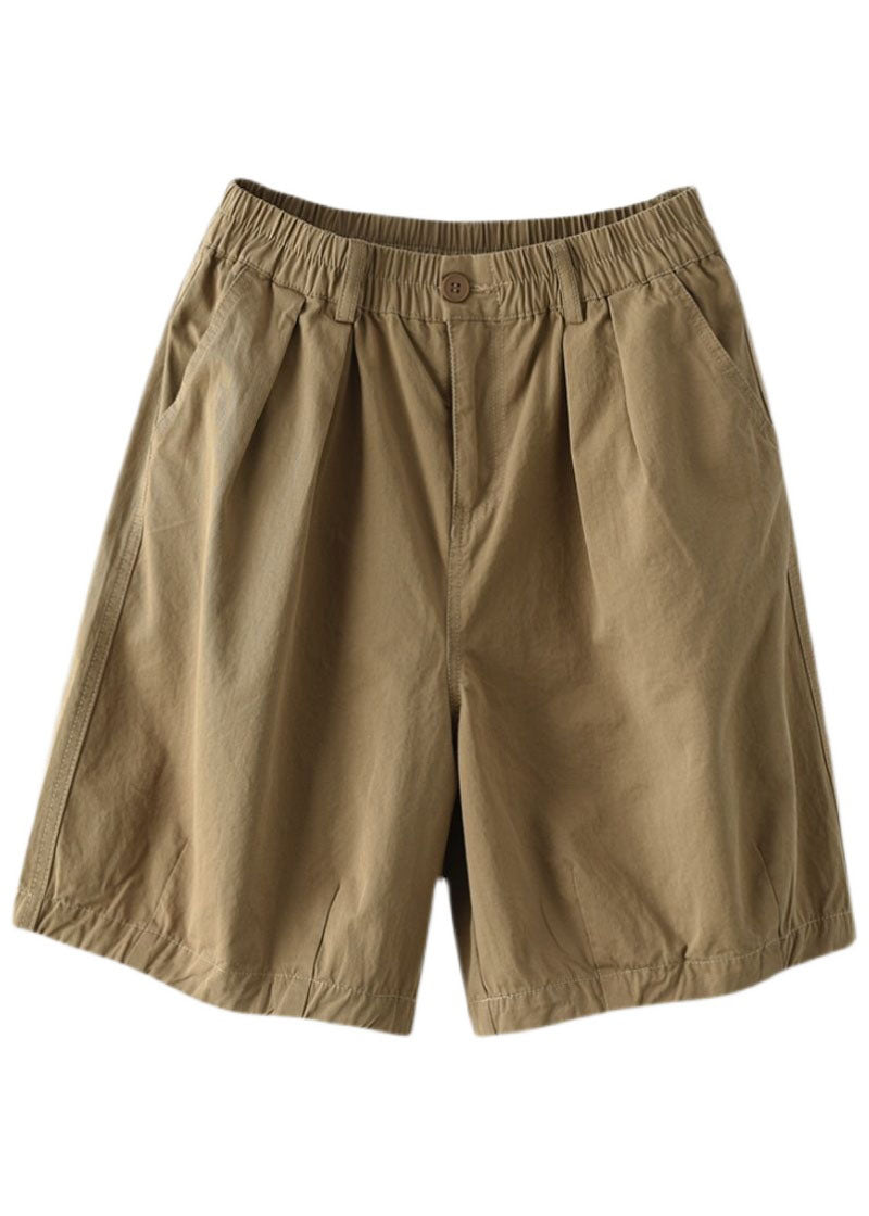 Khaki Solid Cotton Overall Shorts