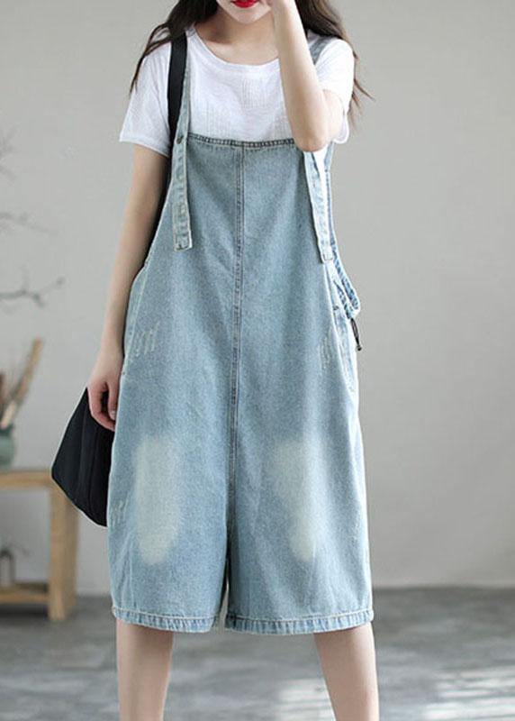 Light Blue Retro Denim Overall Shorts