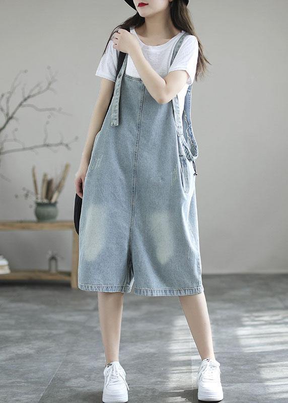 Light Blue Retro Denim Overall Shorts