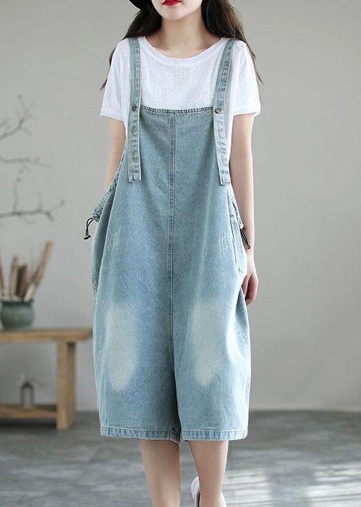 Light Blue Retro Denim Overall Shorts