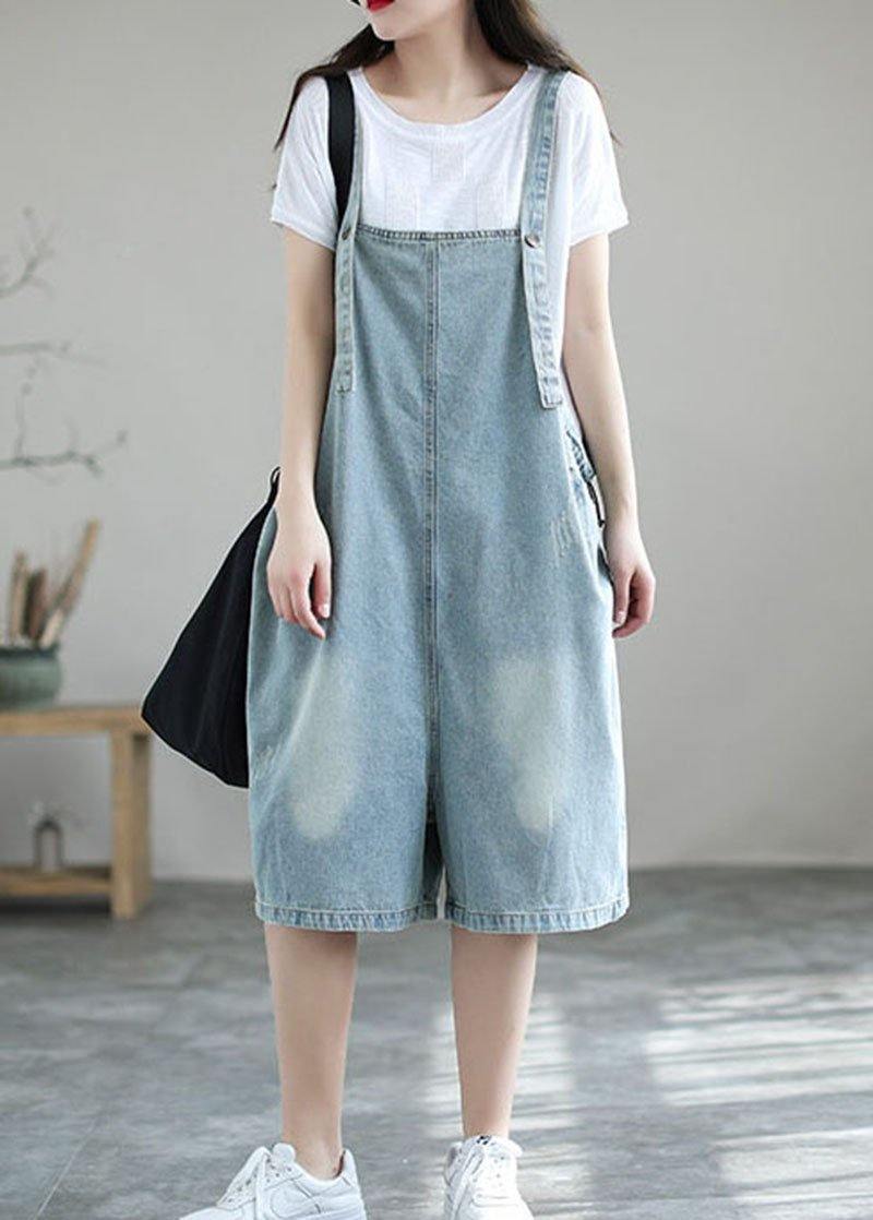 Light Blue Retro Denim Overall Shorts