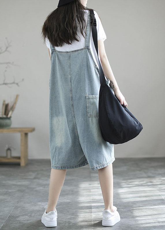 Light Blue Retro Denim Overall Shorts