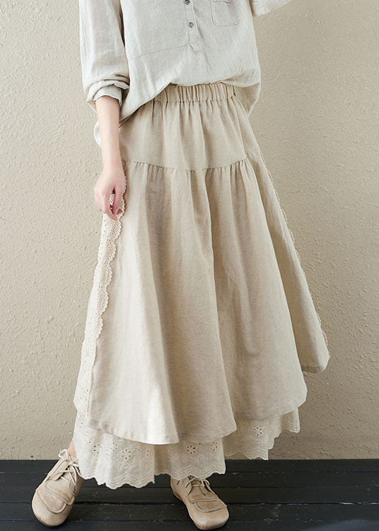 Linen Embroidered Patchwork Two-Piece Skirt