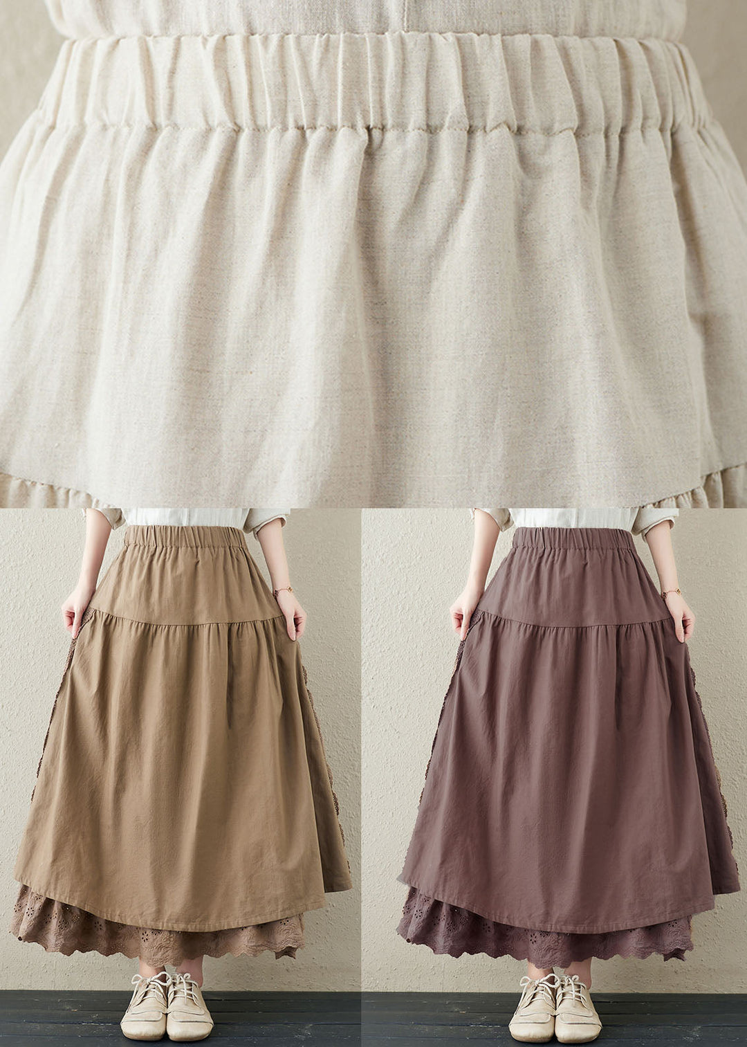 Linen Embroidered Patchwork Two-Piece Skirt