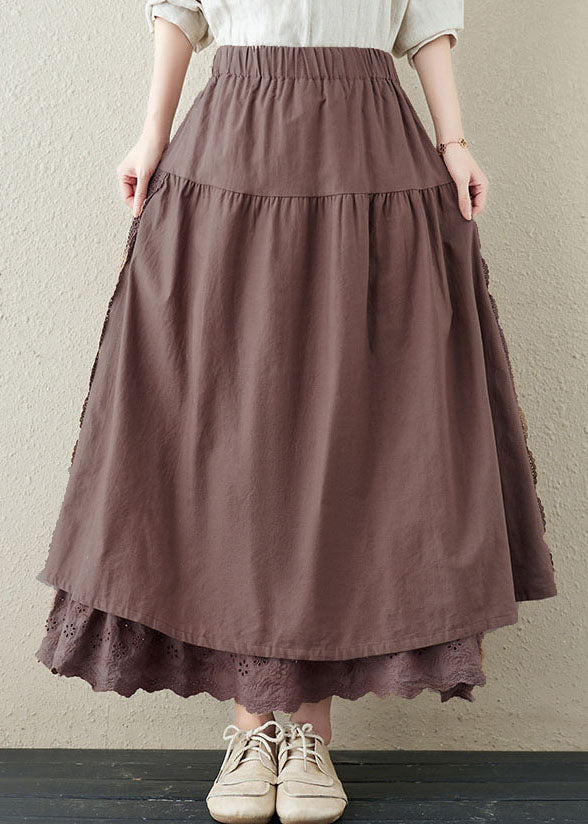 Coffee High Waist Layered Linen Skirt